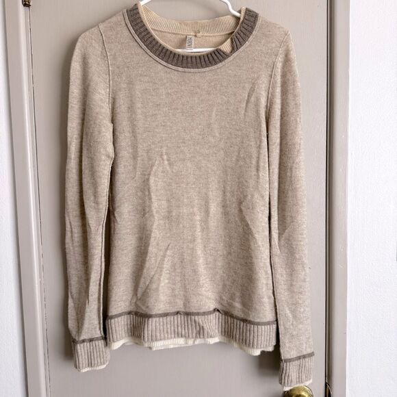 Shorn Cashmere Mixed Beige Textured Pullover Lightweight Sweater - Picture 1 of 5